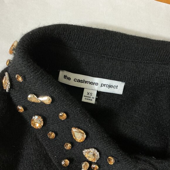 The Cashmere Project Black Cashmere Button Front Crystal Collar Sweater Shirt XS - Picture 7 of 8